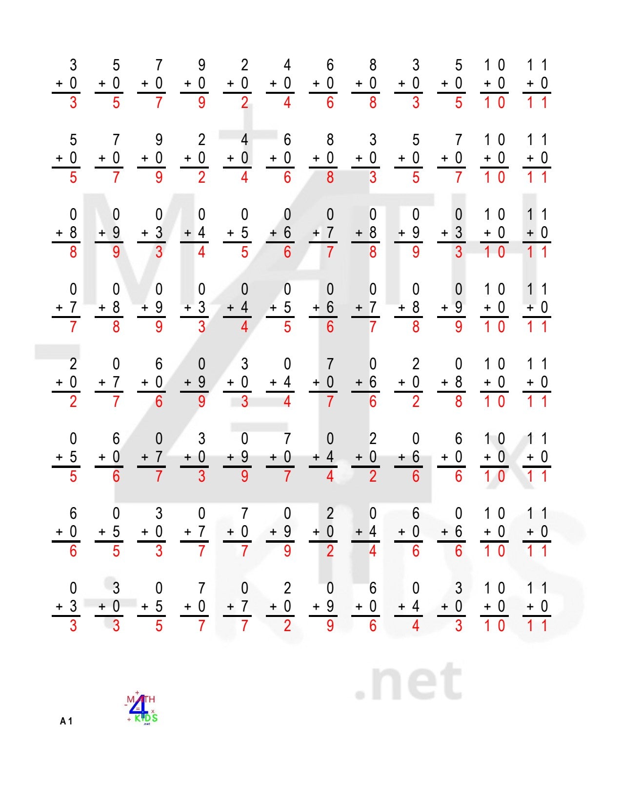 Answers for Addition Worksheets – Math4Kids.net